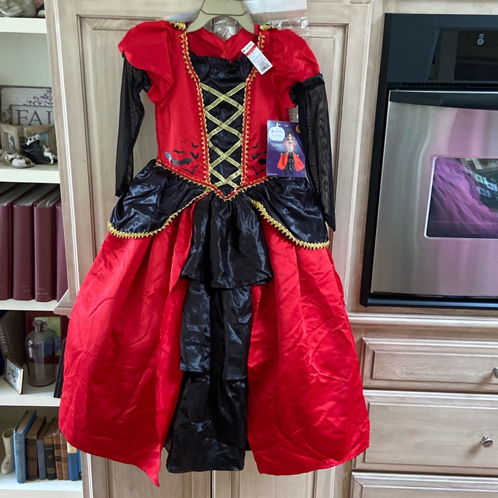 Vampire costume sz M 8-10 red black hoop skirt Disguise NWT